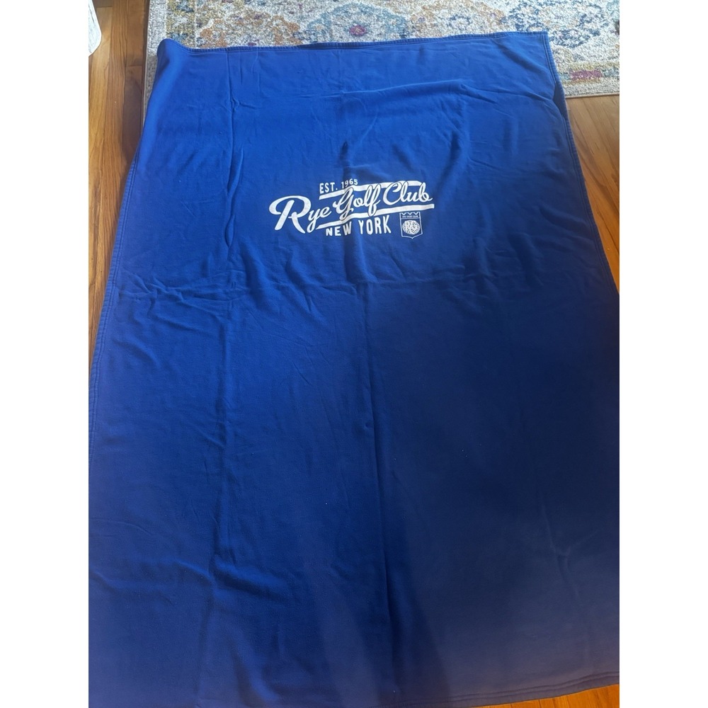 Vintage MV SPORT Rye Golf Club New York Blue Blanket‎ Logo Cotton 58x78 PILLED